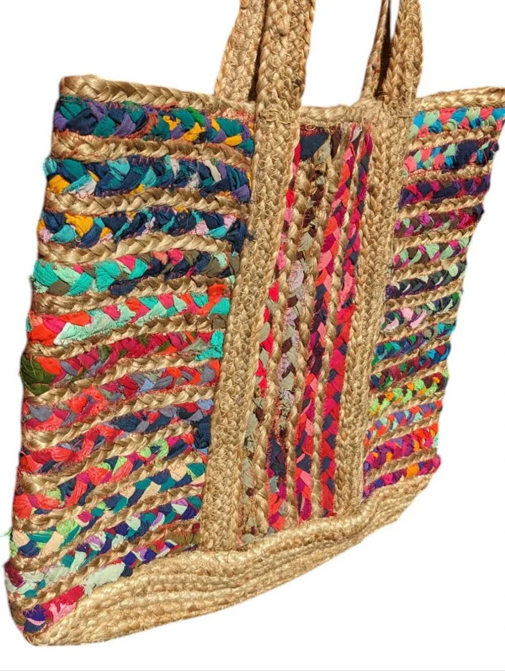 Holicow Handwoven Bohemian Chindi Jute Tote Bag
